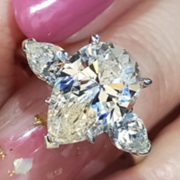 ⚡ Crystal Clear Sweet Pear Pure Zircon Gems Silver Rings for Women, MARR9075 - Picture 2 of 11